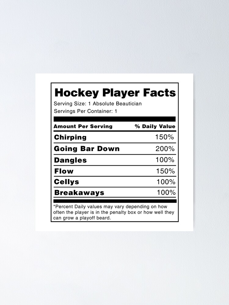 "Hockey Player Nutrition Facts " Poster by Kooky28 Redbubble