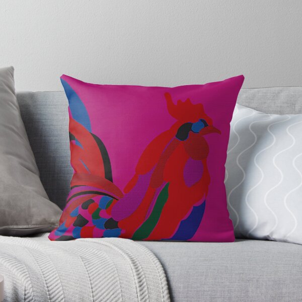 Abstract Rooster in Hot Pink Throw Pillow