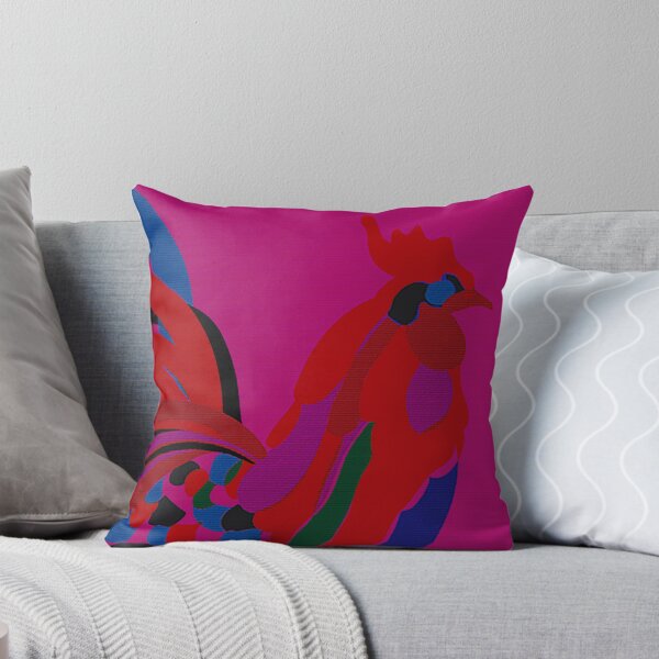 Abstract Rooster in Hot Pink Throw Pillow