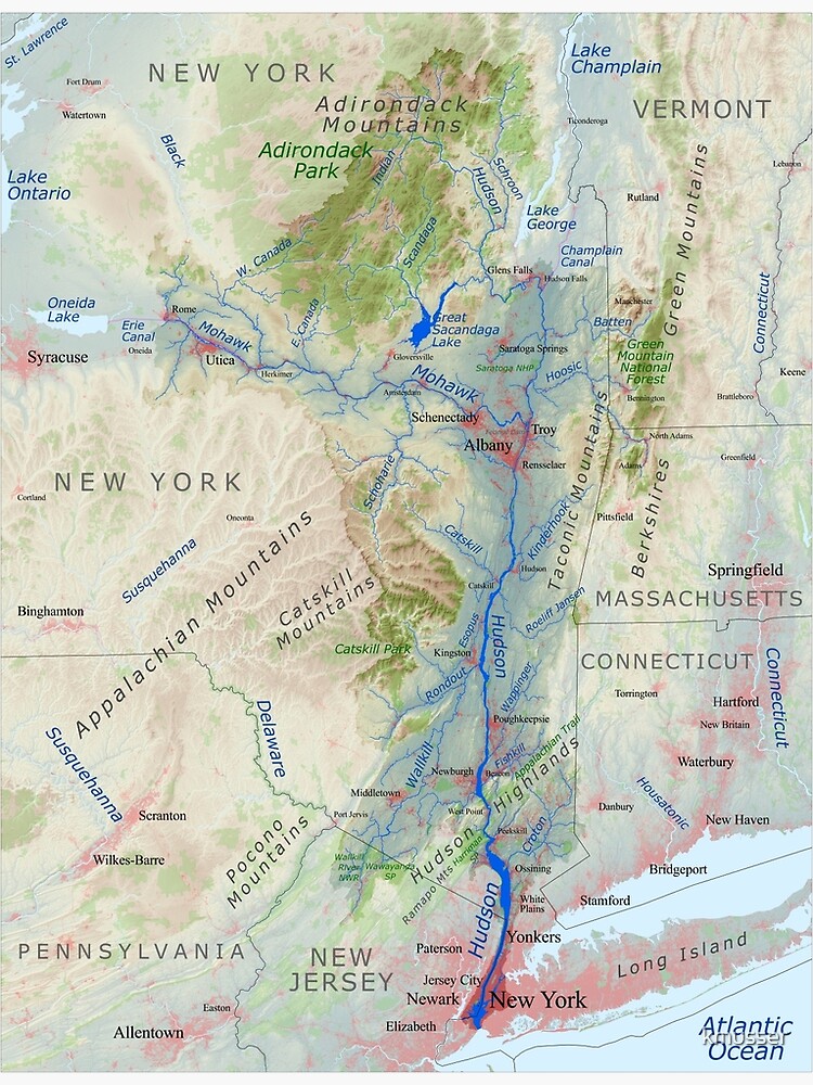 Hudson River Watershed Map - Labeled Premium Matte Vertical Poster sold ...