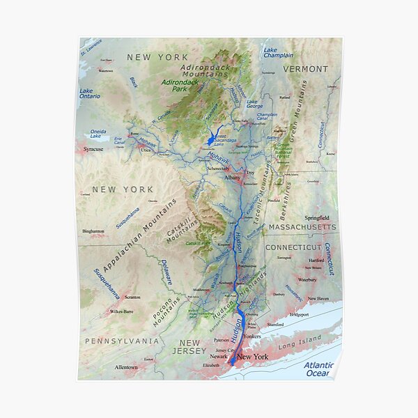 Hudson River Watershed Map - Labeled Poster