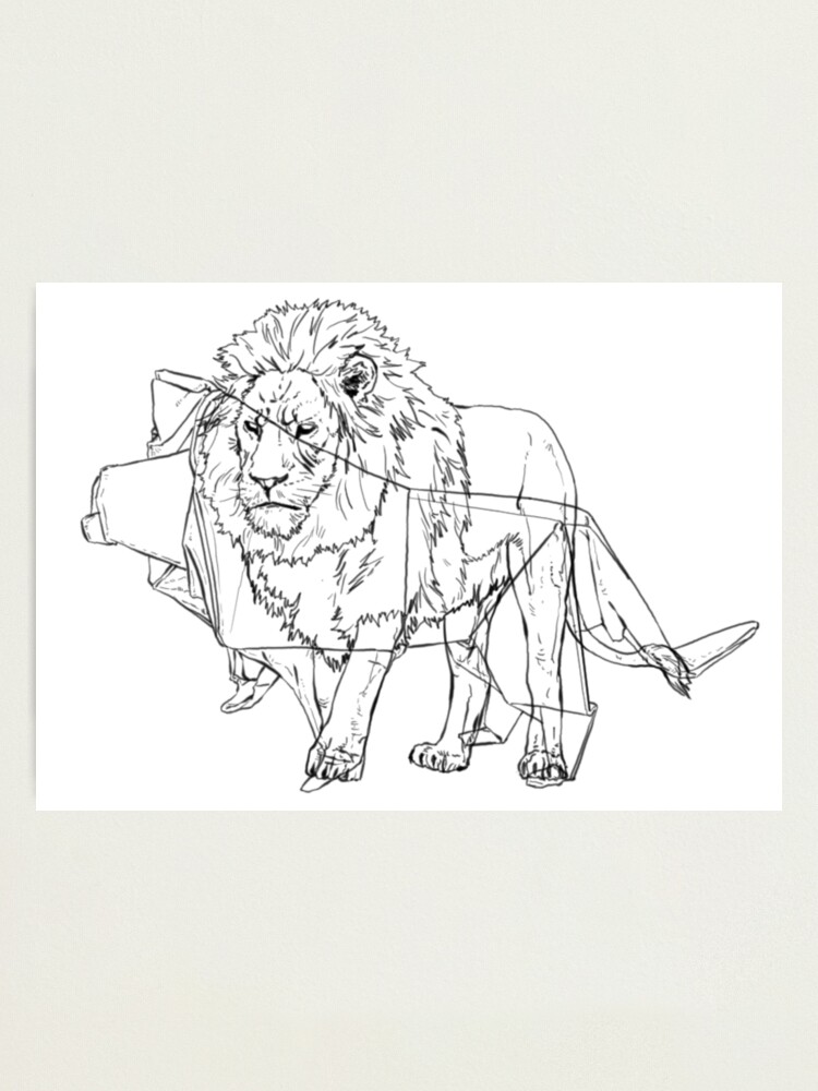 Impression Photo Origami Lion Simple And Clean Dessin Au Trait Par Cpacarts Redbubble