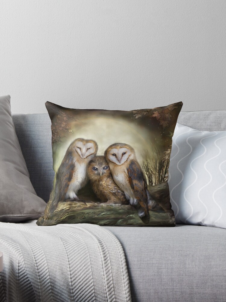 Three Owl Moon Throw Pillow By Carolcavalaris Redbubble