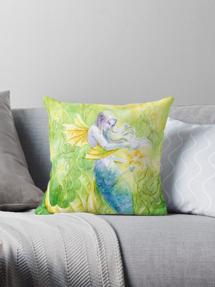 Thumbnail 1 of 4, Pillow, Sea Kelp & Starfish designed and sold by janetchui.