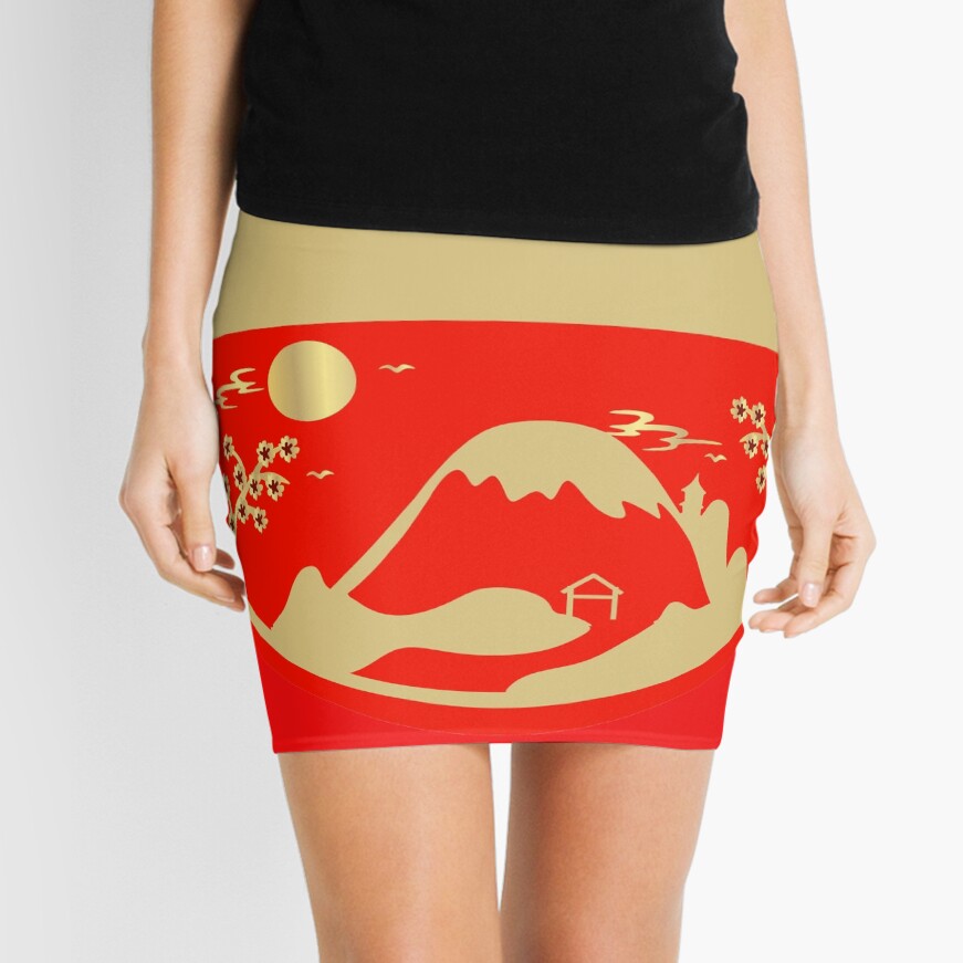 Lucky Mount Fuji under the moon Mini Skirt