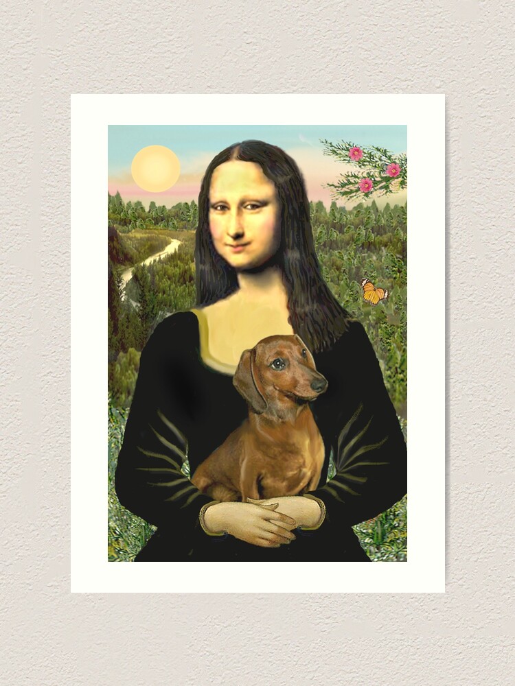 Alternate view of Mona Lisa and her Dachshund (brown/red) Art Print