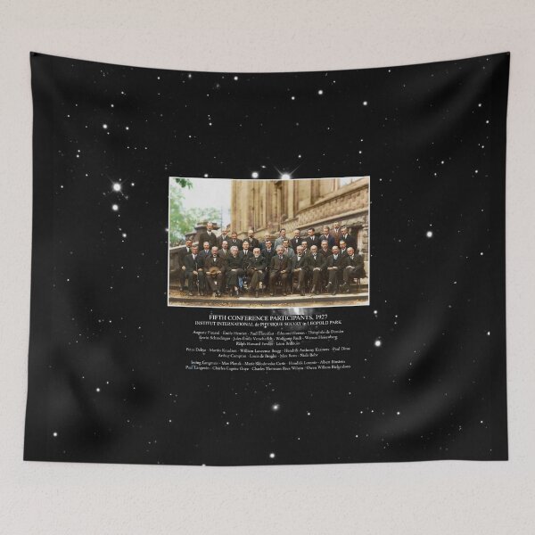 Item preview, 1927 Solvay Conference (deep space NGC3660 bg), posters, prints designed and sold by GodsAutopsy.