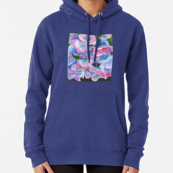 Pink and blue hydrangea watercolour painting Pullover Hoodie