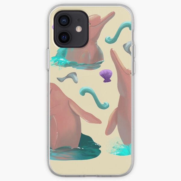 Pack of pink dolphins yellow background iPhone Soft Case
