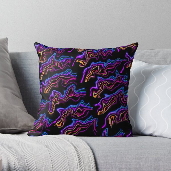 Black Purple Pink Blue Yellow Rainbow Abstract Pattern Design Throw Pillow