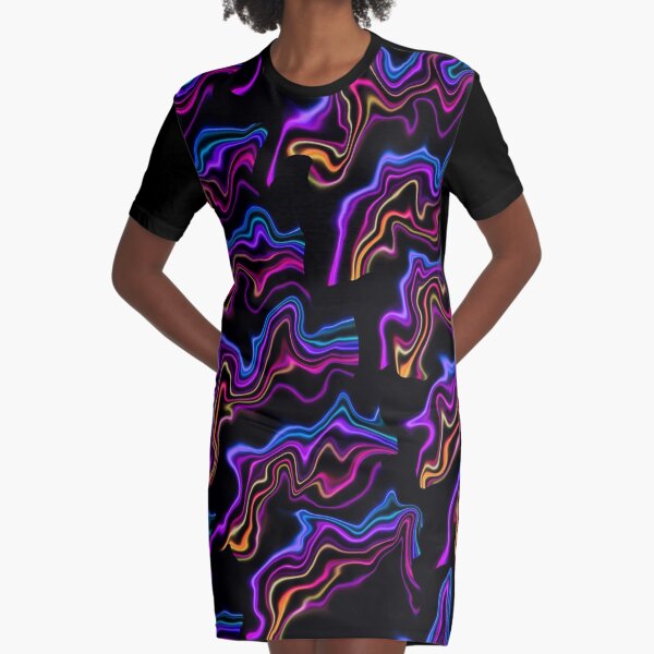 Black Purple Pink Blue Yellow Rainbow Abstract Pattern Design Graphic T-Shirt Dress