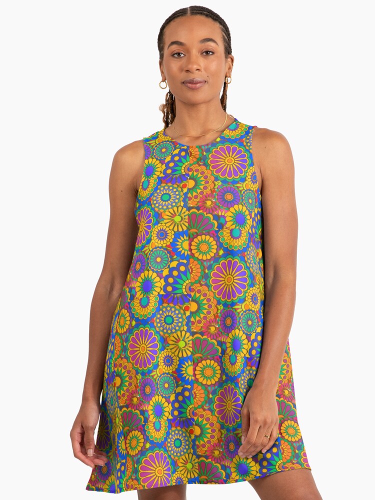 Psychadelic Hippie Flower Power Design Woodstock A-Line Dress