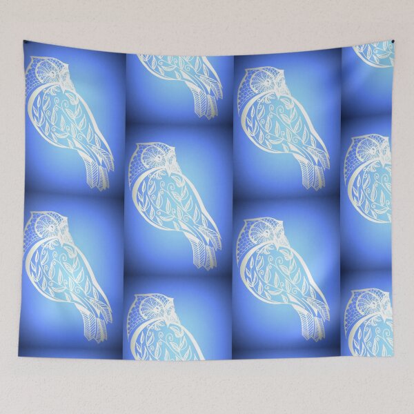 Item preview, Owl with blue and white patterns designed and sold by cathyjacobs.