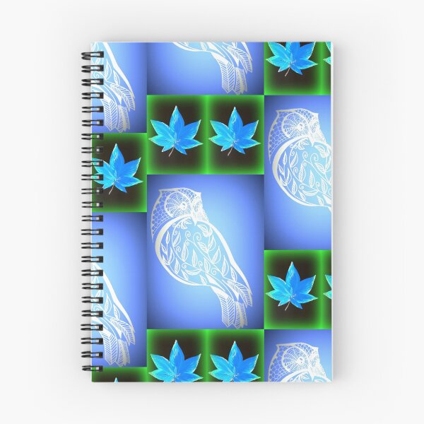 Item preview, Blue and green owl pattern with autumn leaves designed and sold by cathyartist.