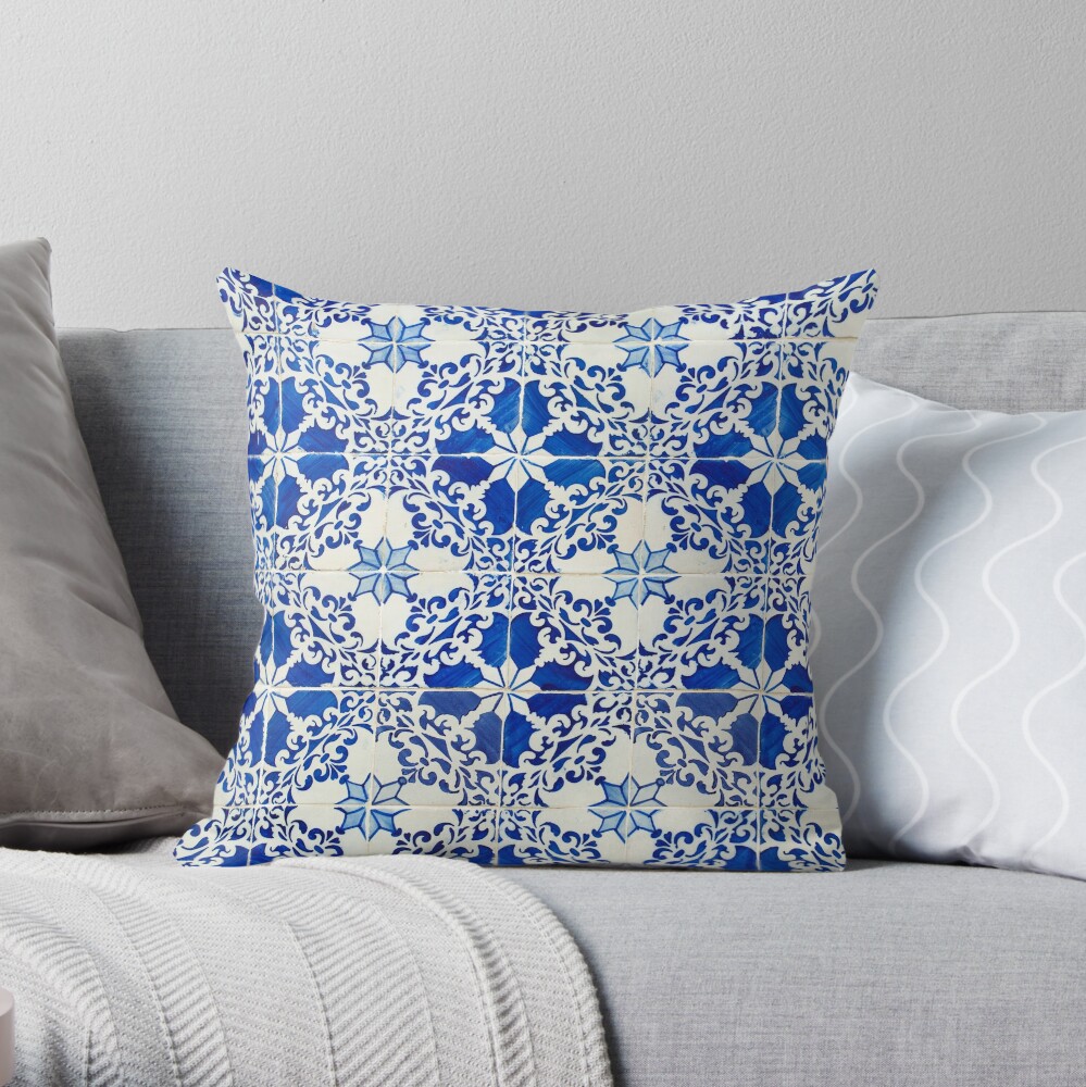 Blue tiles Throw Pillow