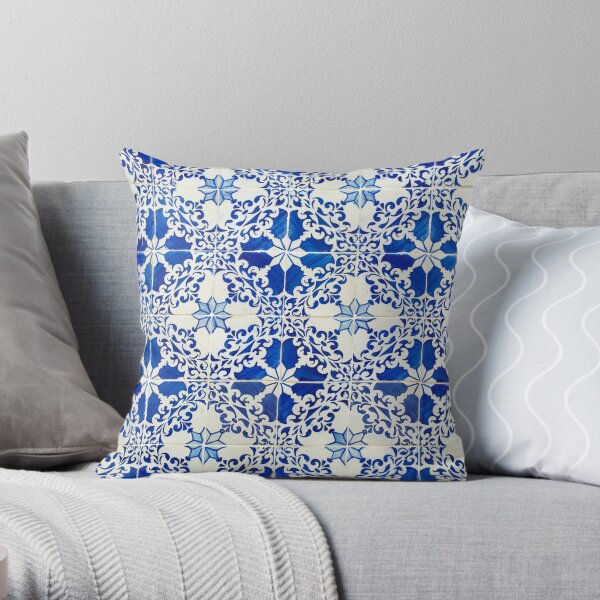 Blue tiles Throw Pillow