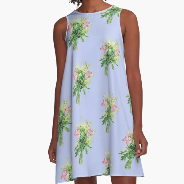 Summer Bouquet on blue A-Line Dress