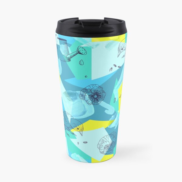 neon maximalist shapes garden delight with sparrow Travel Mug