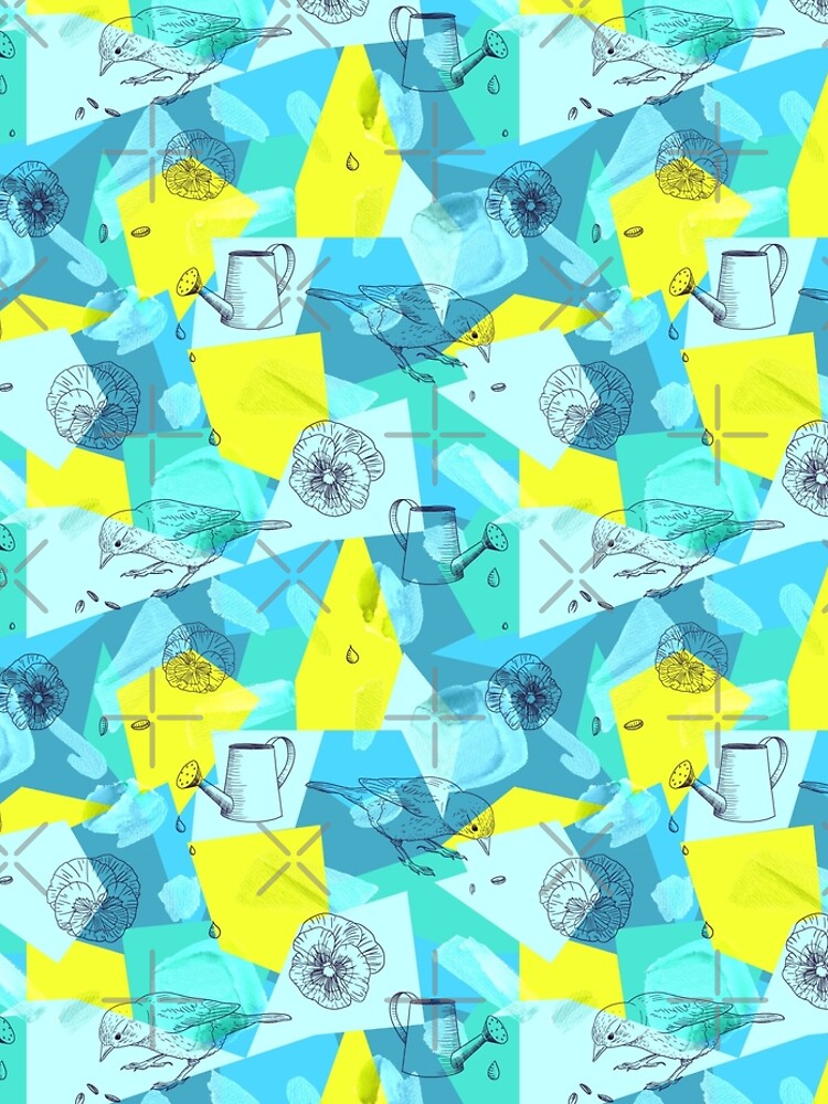 neon maximalist shapes garden delight with sparrow by nobelbunt