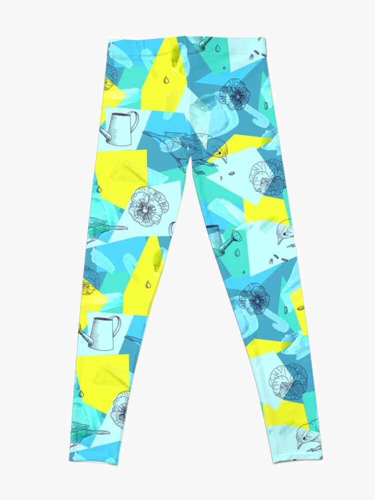 Alternate view of neon maximalist shapes garden delight with sparrow Leggings