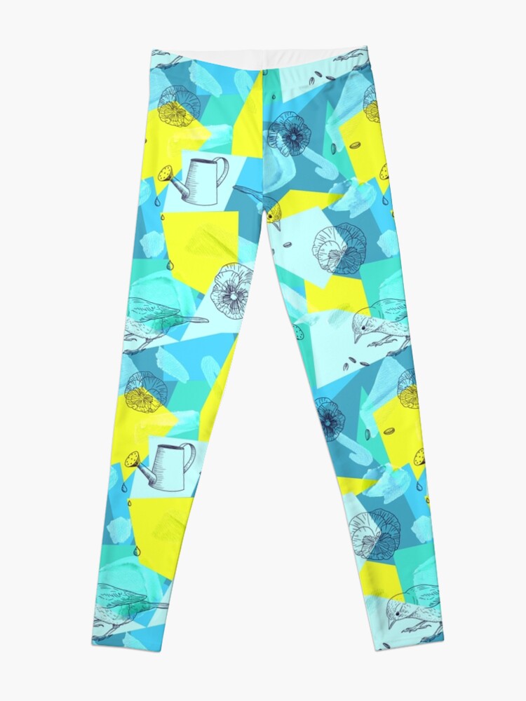 Alternate view of neon maximalist shapes garden delight with sparrow Leggings