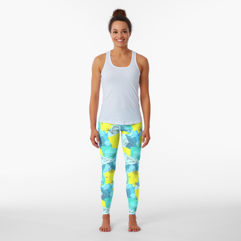 neon maximalist shapes garden delight with sparrow Leggings