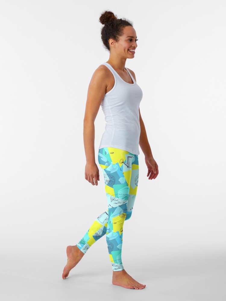 Alternate view of neon maximalist shapes garden delight with sparrow Leggings