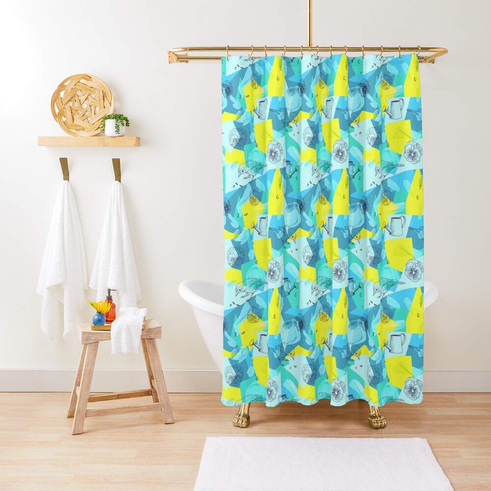 neon maximalist shapes garden delight with sparrow Shower Curtain