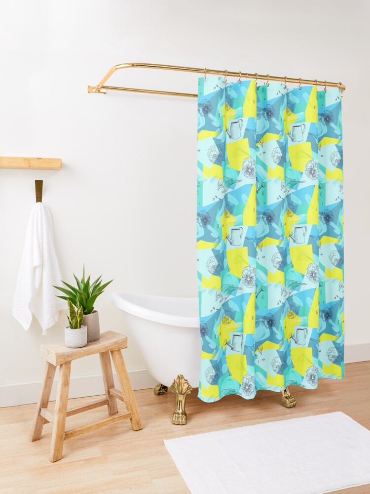 Alternate view of neon maximalist shapes garden delight with sparrow Shower Curtain