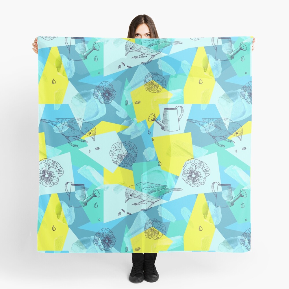 neon maximalist shapes garden delight with sparrow Scarf