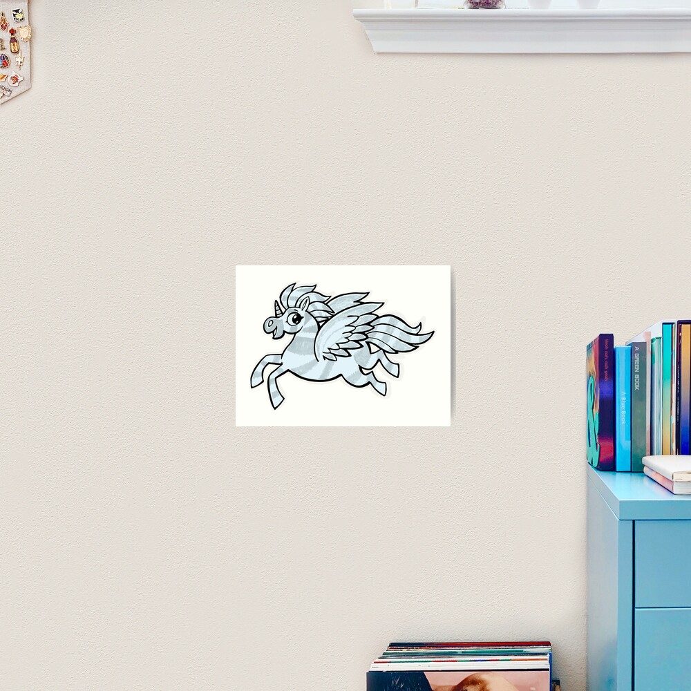 small silver horse unicorn with wings Art Print