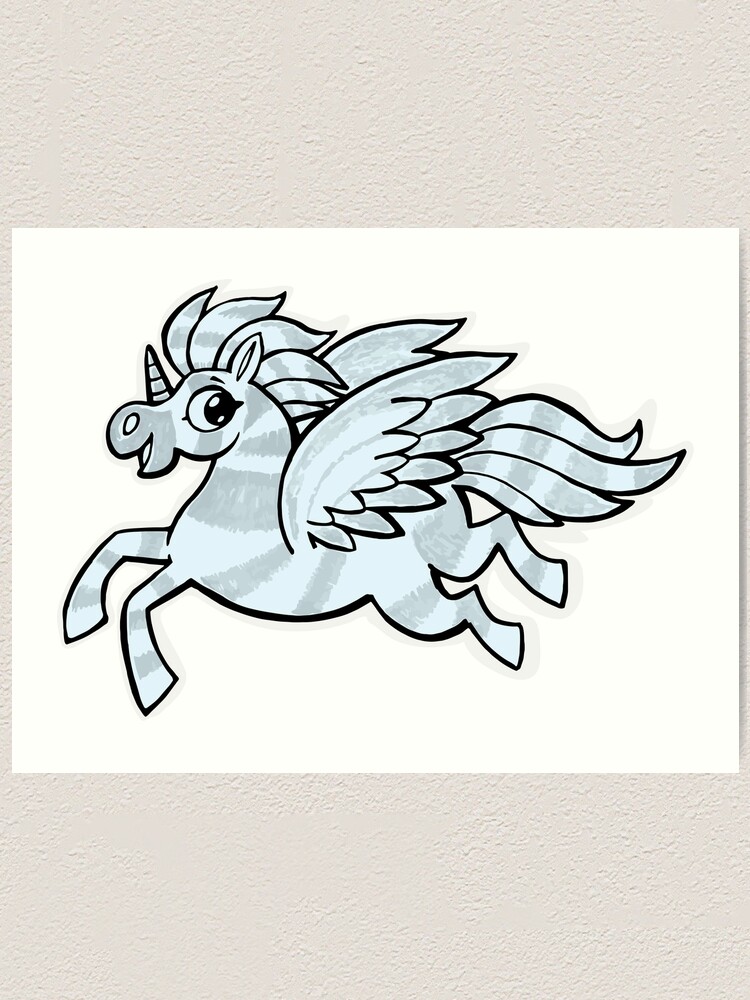 Alternate view of small silver horse unicorn with wings Art Print