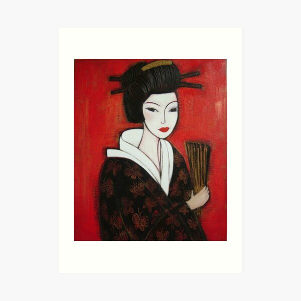 Geisha in Butterfly Kimono Art Print