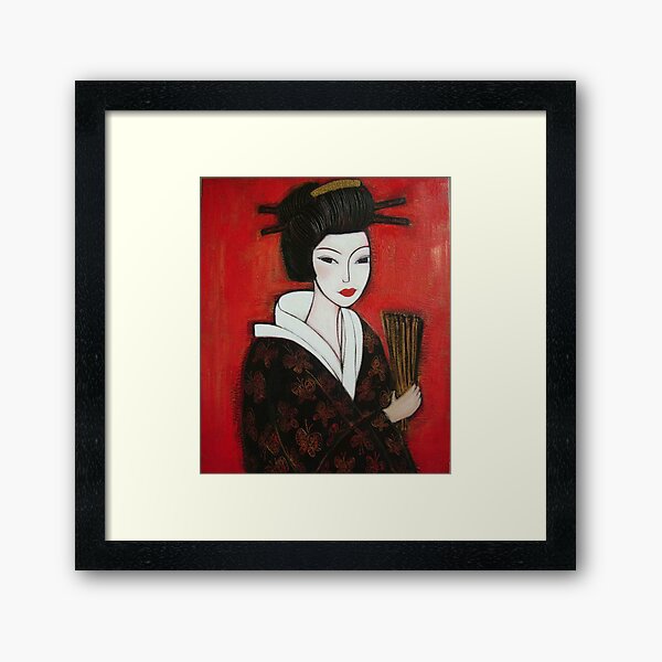 Geisha in Butterfly Kimono Framed Art Print