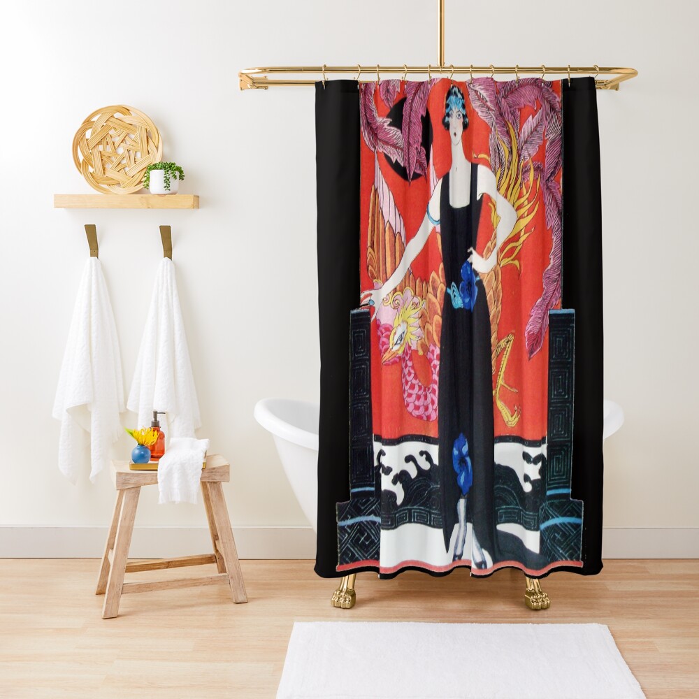 "WOMAN AND PHOENIX, ART DECO BEAUTY FASHION IN RED BLACK WHITE" Shower