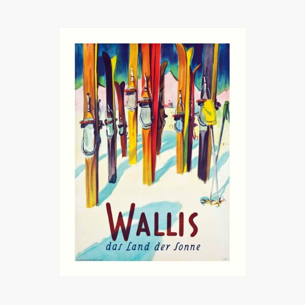 Canton of Valais,Switzerland Vintage Ski Travel Poster Art Print