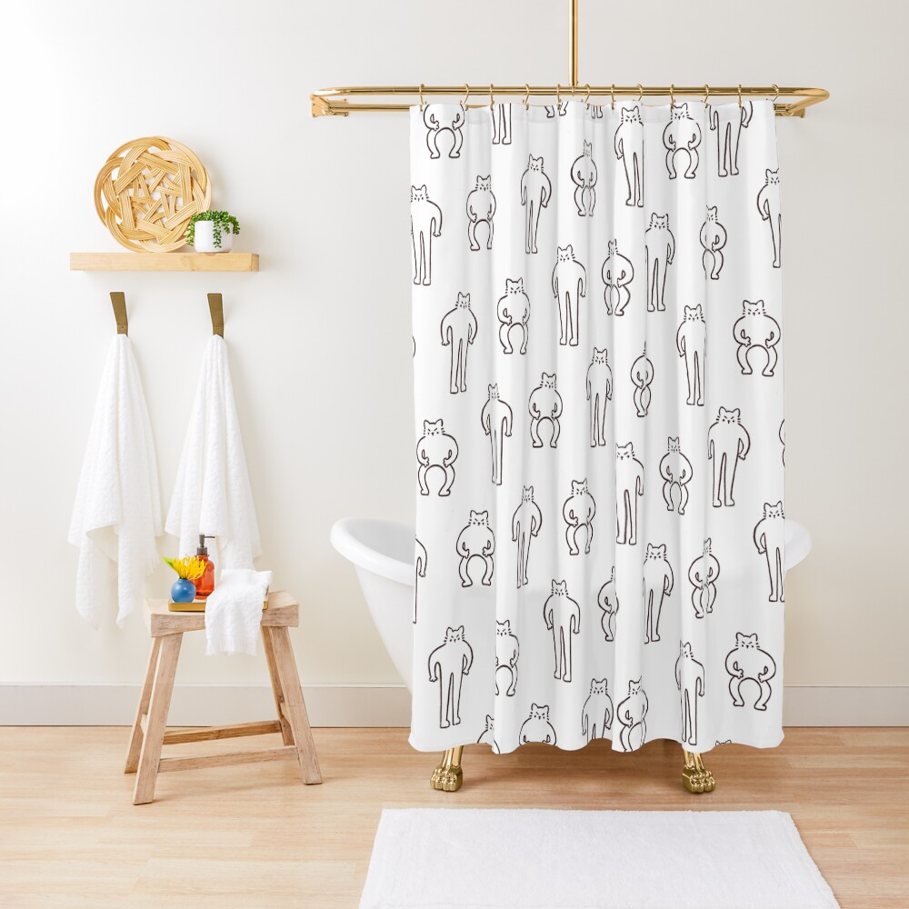Flexing & Squating Cat Shower Curtain