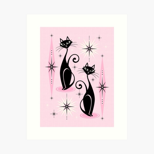 Mid Century Meow on Pink Art Print