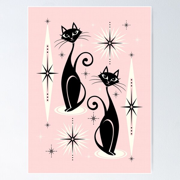 Item preview, Mid Century Meow on Warm Pink designed and sold by studioxtine.