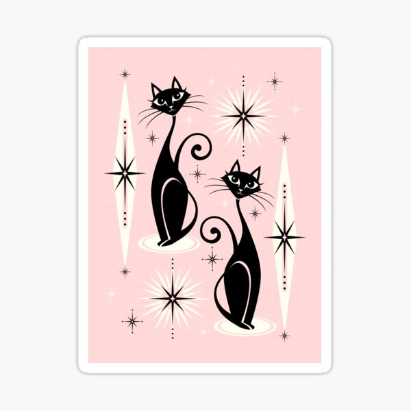 Mid Century Meow on Warm Pink Sticker
