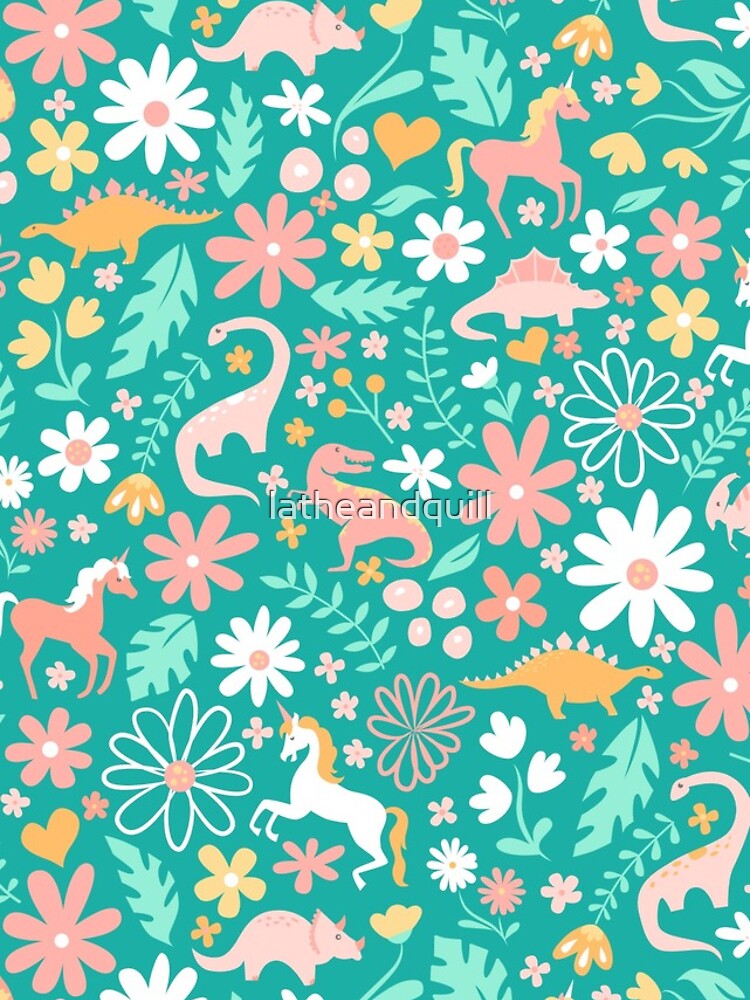 Imagen 4 de 4, Funda de iPhone con la obra Dinosaurios + Unicornios en verde azulado, diseñada y vendida por latheandquill.
