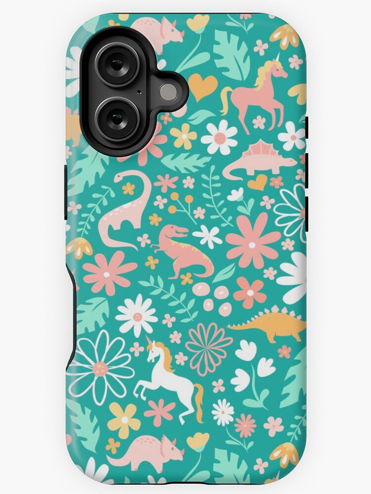 Imagen 1 de 4, Funda de iPhone con la obra Dinosaurios + Unicornios en verde azulado, diseñada y vendida por latheandquill.