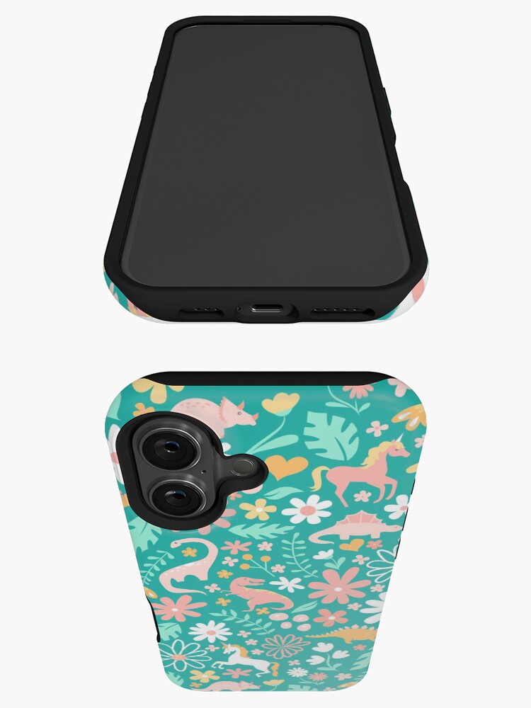 Imagen 3 de 4, Funda de iPhone con la obra Dinosaurios + Unicornios en verde azulado, diseñada y vendida por latheandquill.