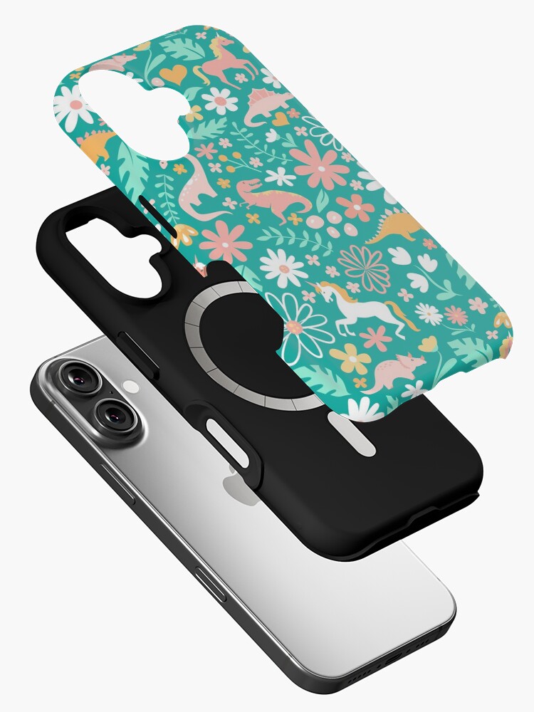 Imagen 2 de 4, Funda de iPhone con la obra Dinosaurios + Unicornios en verde azulado, diseñada y vendida por latheandquill.