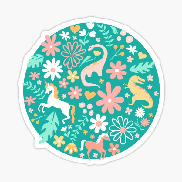 Item preview, Dinosaures et licornes en bleu sarcelle designed and sold by latheandquill.