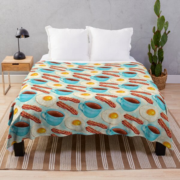 Item preview, Coffee Bacon & Eggs Pattern - Blue Check designed and sold by Kelly  Gilleran.