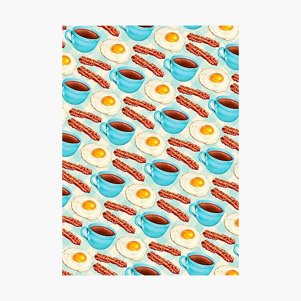 Item preview, Coffee Bacon & Eggs Pattern - Blue Check designed and sold by Kelly  Gilleran.