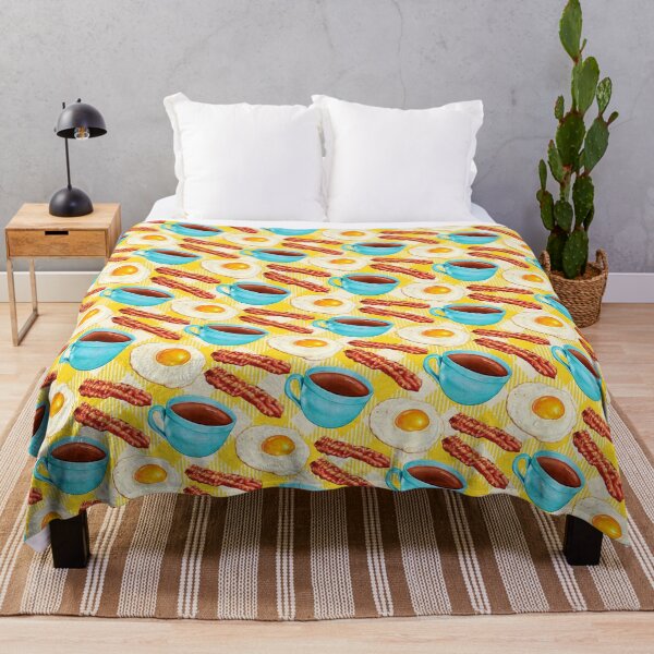 Item preview, Coffee Bacon & Eggs Pattern - Yellow Check designed and sold by Kelly  Gilleran.