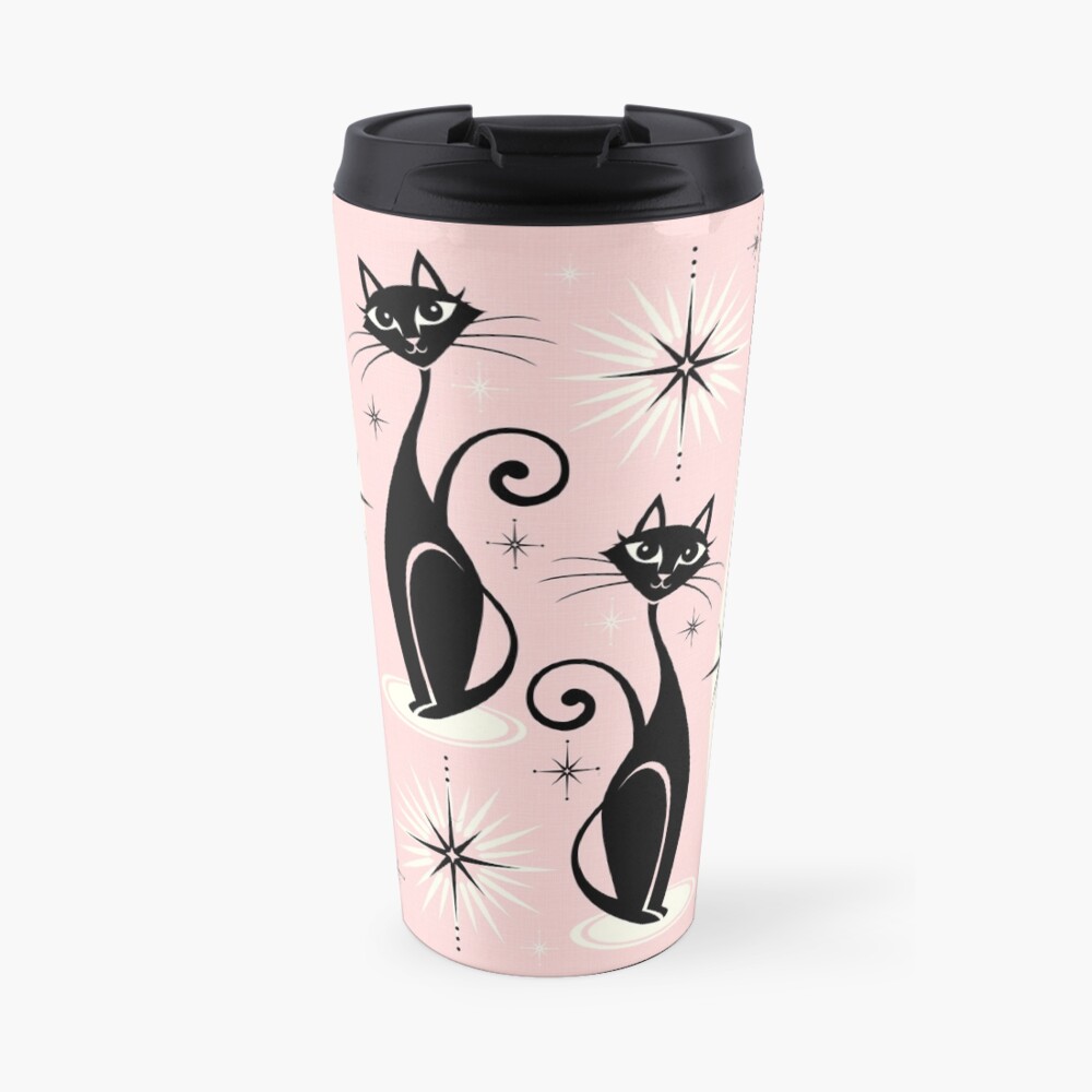 Mid Century Meow on Warm Pink Travel Mug
