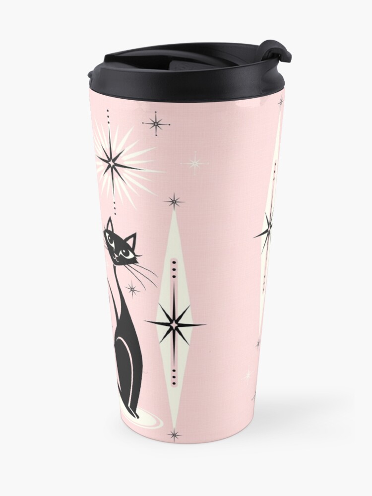 Alternate view of Mid Century Meow on Warm Pink Travel Mug
